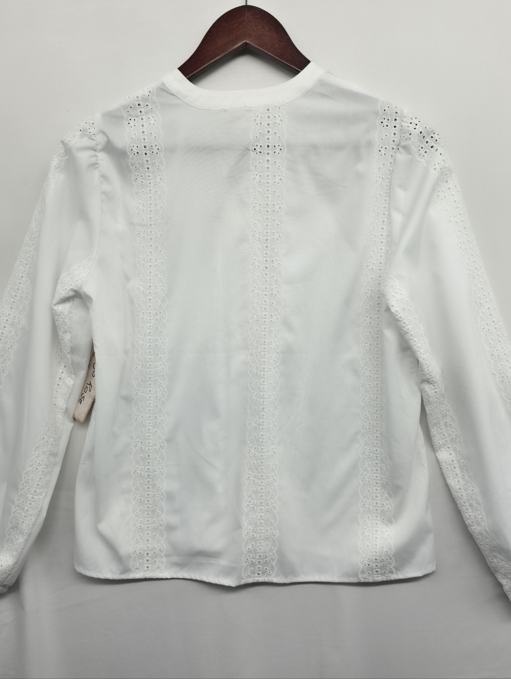Indigo Rose White Eyelet Lace Blouse NWT Boho Cottagecore Split Neck Long Sleeve - Picture 10 of 16